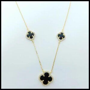 ELIZABETH HENRY COLLECTION STERLING ALHAMBRA ONYX CLOVER QUATREFOIL NECKLACE H